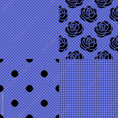 Blue with black fishnet tights background. Vector seamless patterns