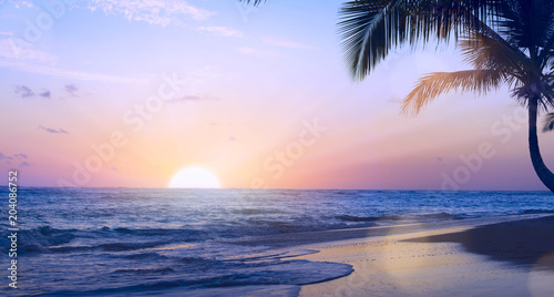 Art summer tropical vacation drims; Beautiful sunset over the tropical beach