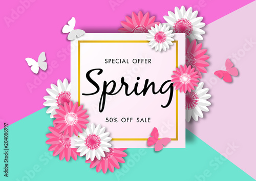 Spring sale background with beautiful flower, vector illustration template © titaporn
