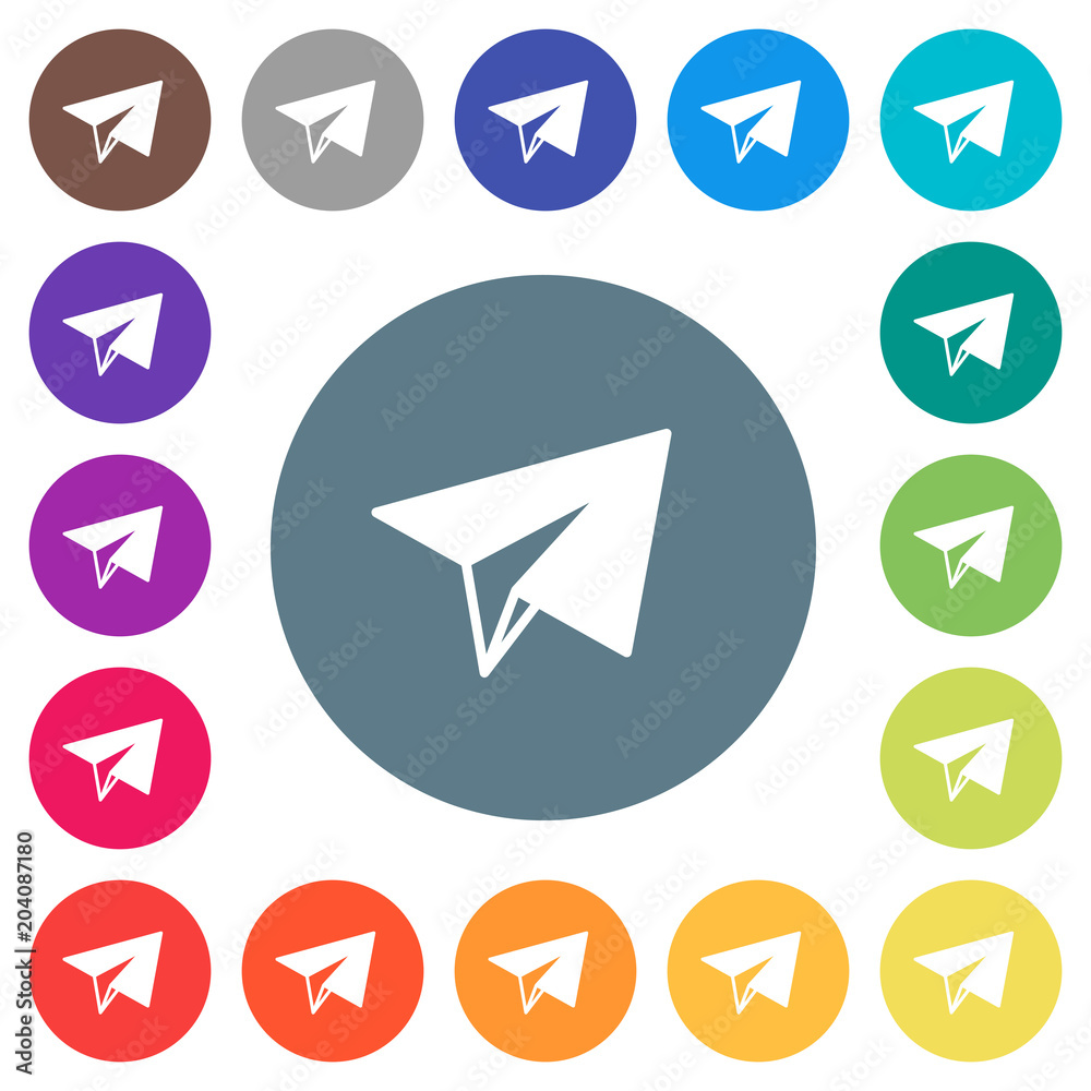 Paper plane flat white icons on round color backgrounds Paper plane flat white icons on round color backgrounds
