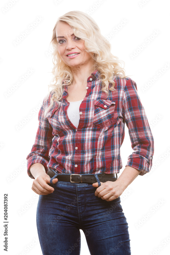 Mid aged woman casual style posing Mid aged woman casual style posing