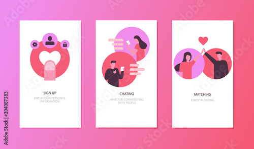 mobile app templates, online dating concept vector illustration flat design