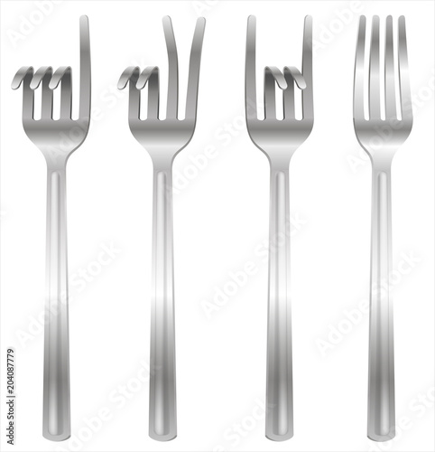 Set of forks bent in the form of gestures