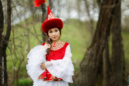 beautiful kazakh woman in national dress photo