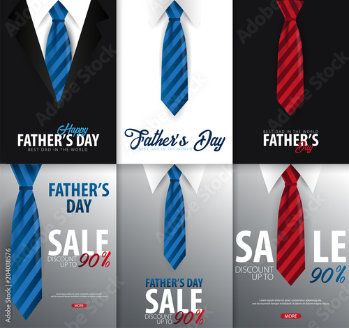 Father's Day Sale banner, greeting card with necktie. Vector Illustration