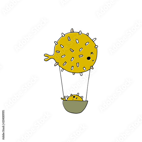 Vector hand drawn globefish