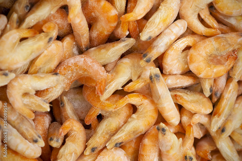 Top view of delicious frozen shrimps. Top view of delicious frozen shrimps.