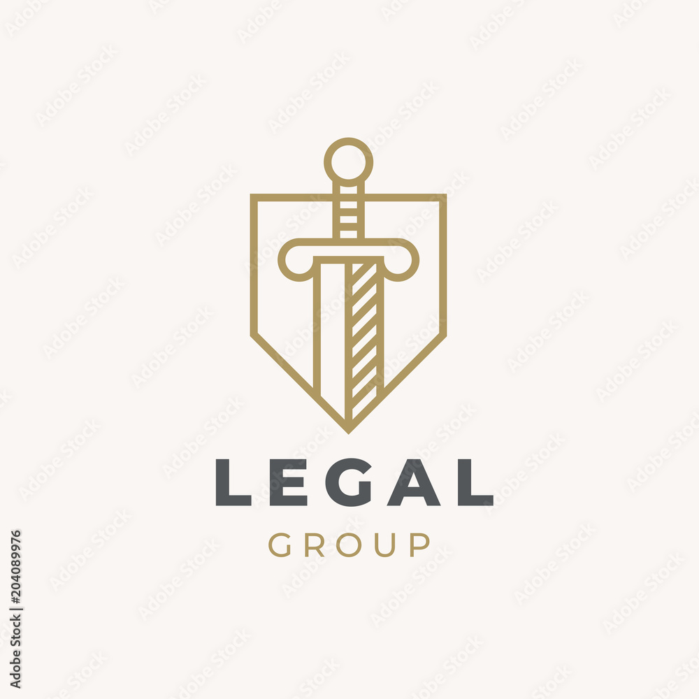 Lawyer Advocate Logo design vector template Linear style. Law firm line trend logotype icon vector design. Universal legal, advocate, lawyer, scales sword shield justice idea creative premium symbol. Lawyer Advocate Logo design vector template Linear style. Law firm line trend logotype icon vector design. Universal legal, advocate, lawyer, scales sword shield justice idea creative premium symbol.