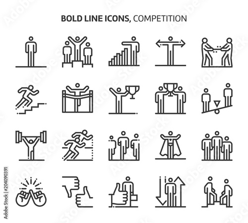 Competition, bold line icons.