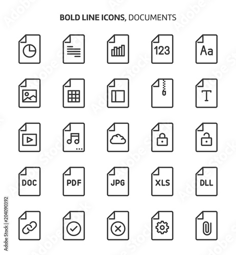 File types, bold line icons.