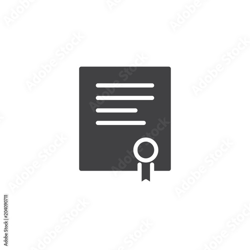 Certificate vector icon. filled flat sign for mobile concept and web design. Diploma simple solid icon. Symbol, logo illustration. Pixel perfect vector graphics