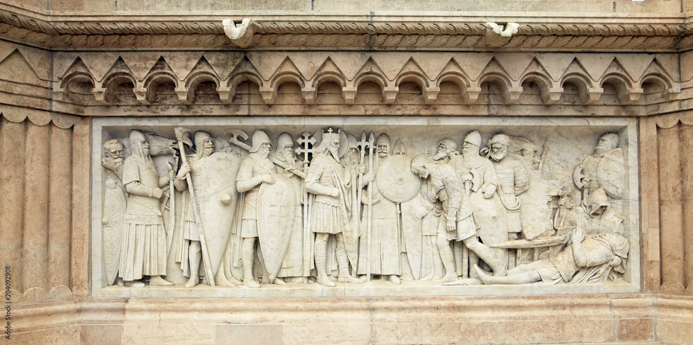 Fototapeta premium Budapest, Hungary - 17 April 2018: Monument to Saint Istvan I.
