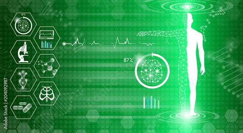 abstract background technology concept in green light,human body heal,technology modern medical science in future and global international medical with tests analysis clone DNA human