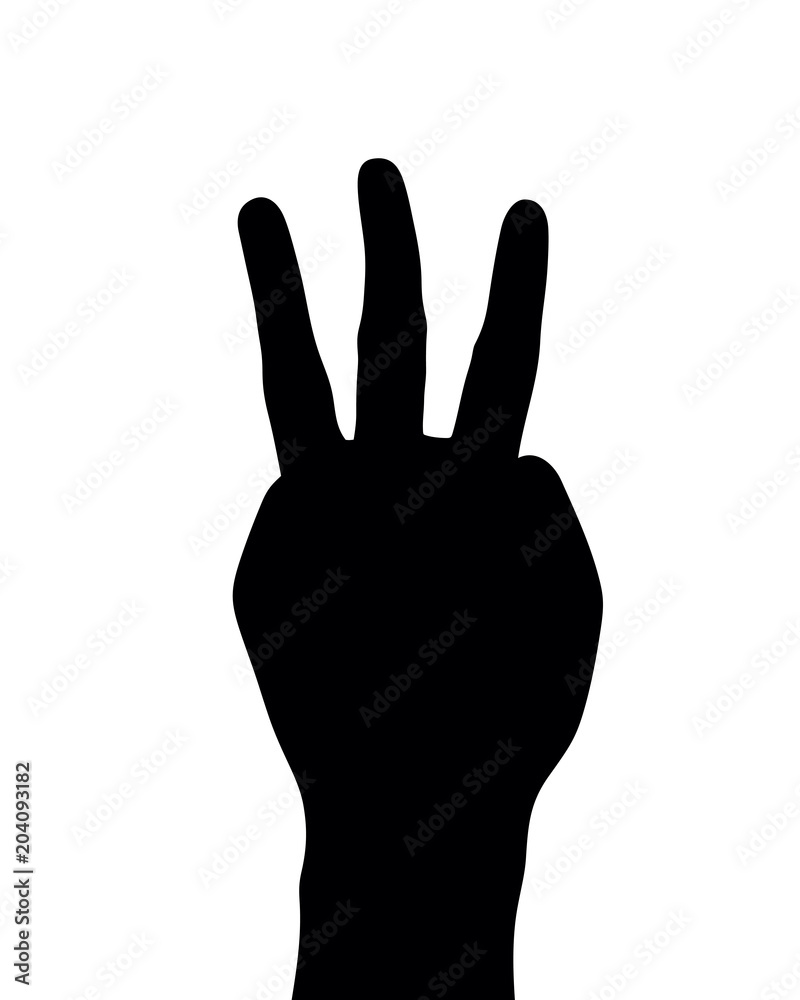 Number three hand gesture silhouette, hand sign vector illustration Number three hand gesture silhouette, hand sign vector illustration
