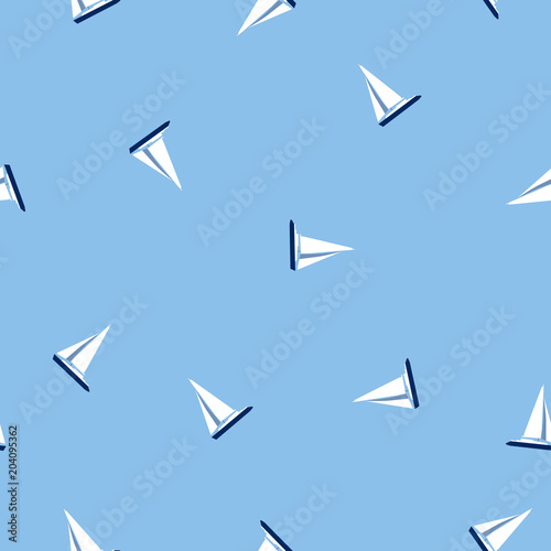 Seamless pattern simple white yachts on blue, vector eps 10