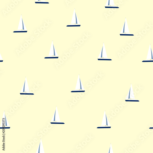 Seamless pattern white yachts on yellow, vector eps 10