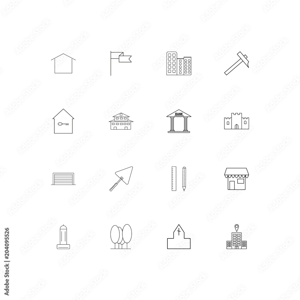 Buildings And Constructions linear thin icons set. Outlined simple vector icons Buildings And Constructions linear thin icons set. Outlined simple vector icons