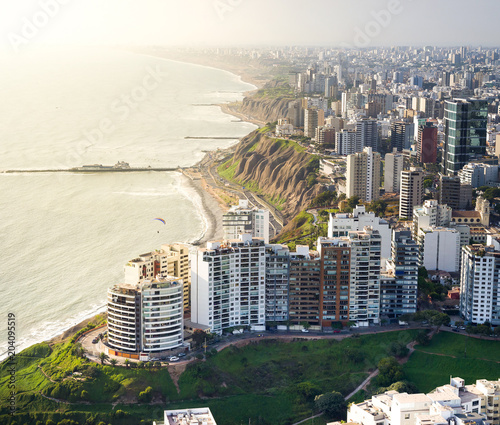 LIMA, PERU: Aerial view of Miraflores town in Lima, peru. photo