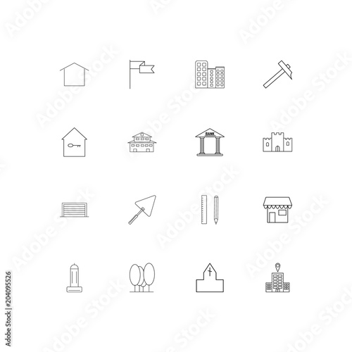 Buildings And Constructions linear thin icons set. Outlined simple vector icons