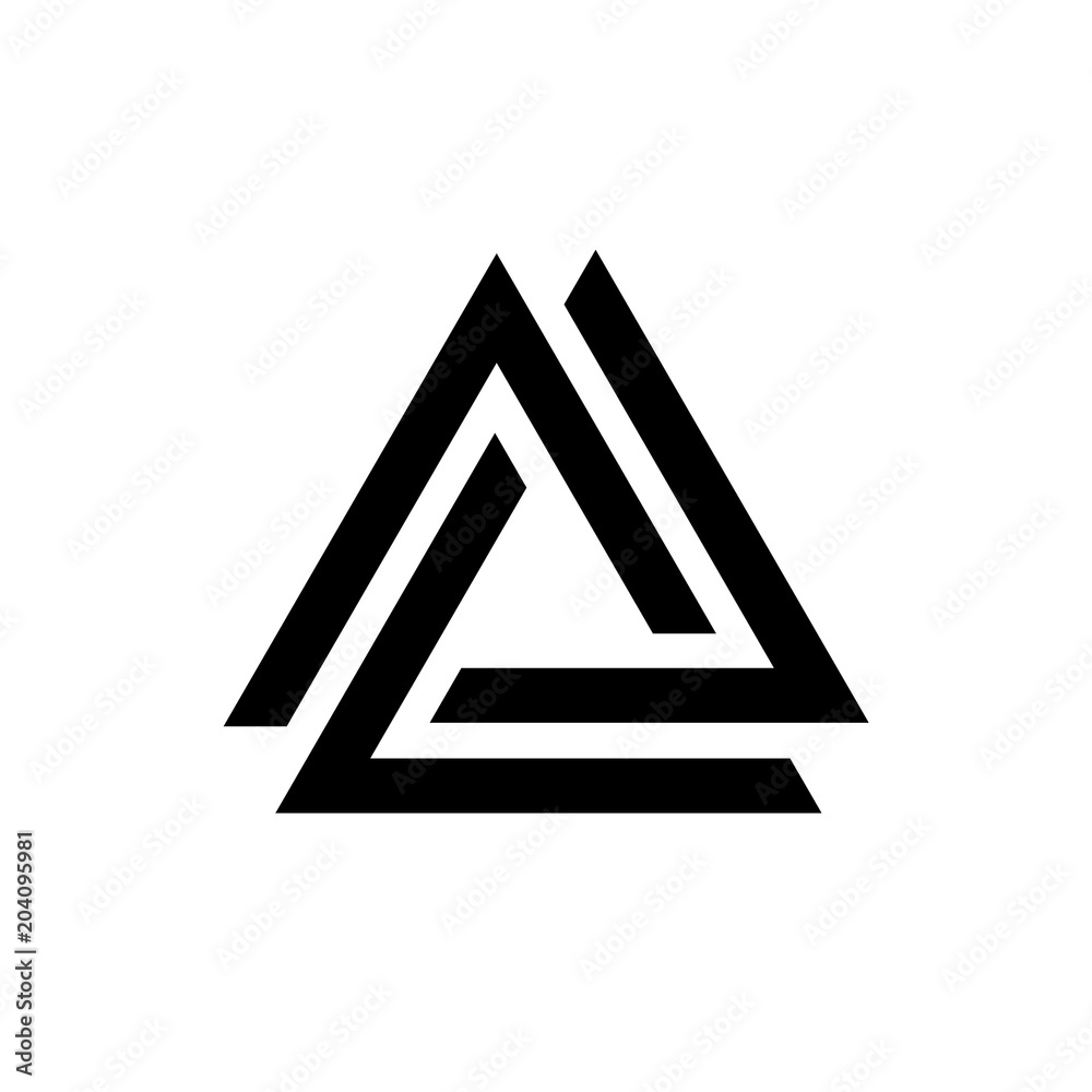 Linked triangles black and white geometric abstract logo, vector - obrazy, fototapety, plakaty 