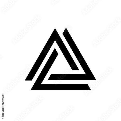 Linked triangles black and white geometric abstract logo, vector photo