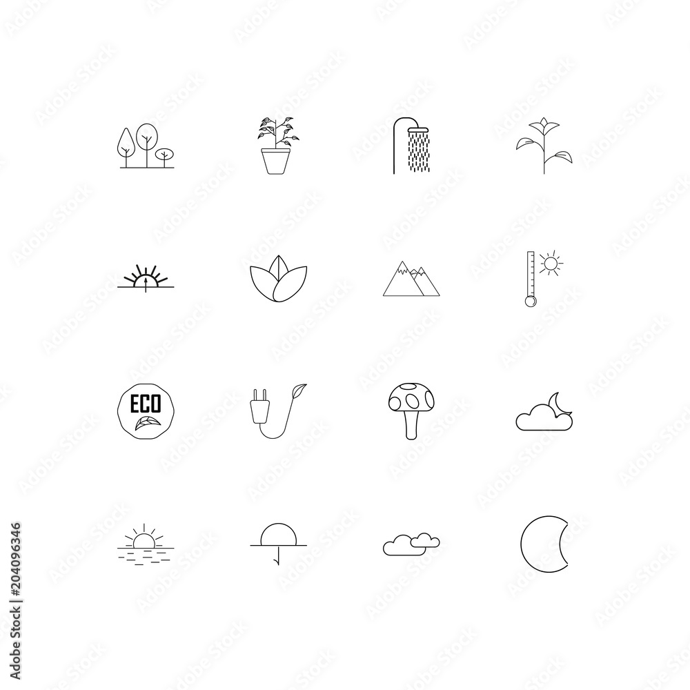 Nature linear thin icons set. Outlined simple vector icons