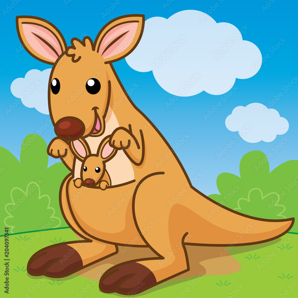 Kangaroo, Cute cartoon, Cute vector Stock Vector | Adobe Stock