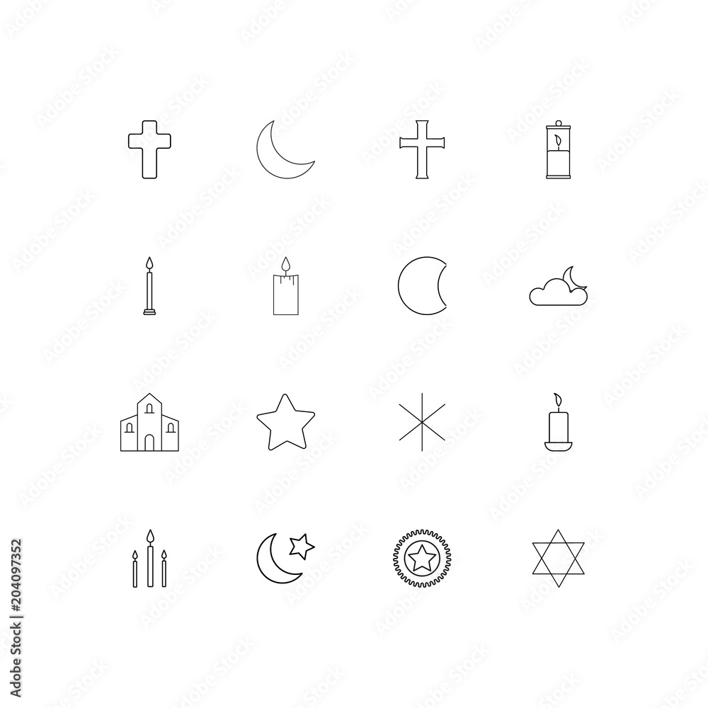 Religion linear thin icons set. Outlined simple vector icons