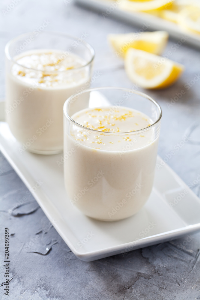 Couple Of Glasses Of Homemade Lemon Panna Cotta Couple Of Glasses Of Homemade Lemon Panna Cotta