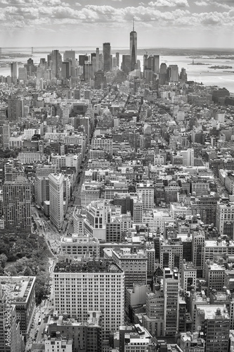 Black and white aerial picture of the Manhattan  New York City  USA. 