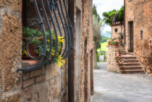 Magic streets of a medieval town in Tuscany  Monticchiello.