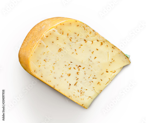 Gouda cheese piece isolated on white