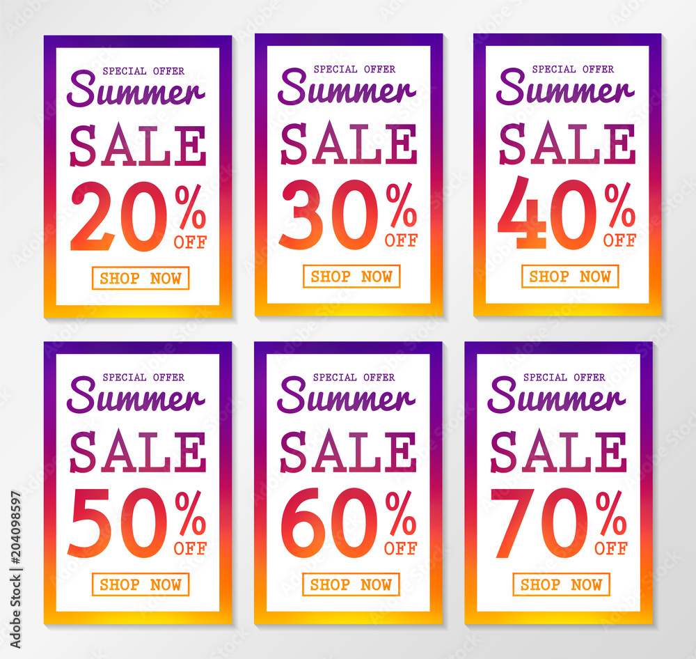 Collection of multicolored posters for Summer Sale. Vector.