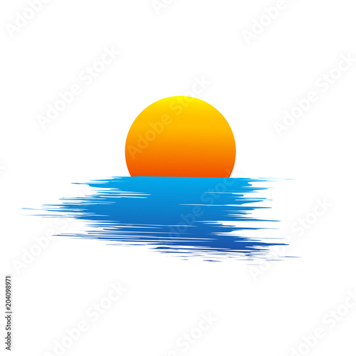 Sun and blue sea waves. Vector illustration