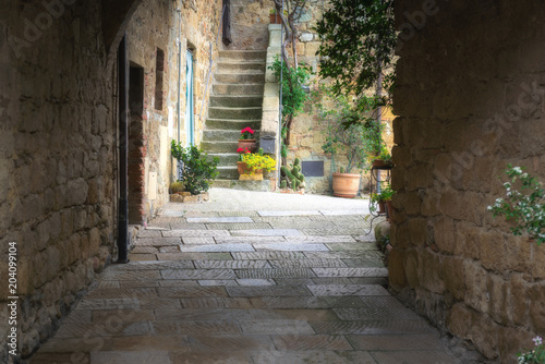 Magic streets of a medieval town in Tuscany, Monticchiello.