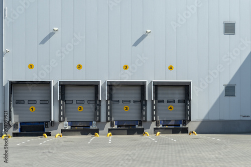Four shutter doors at a warehouse