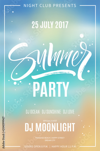 Summer Party flyer. Modern calligraphy, hand lettering. Vector illustration