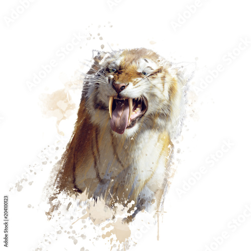 sabertooth tiger portrait watercolor photo