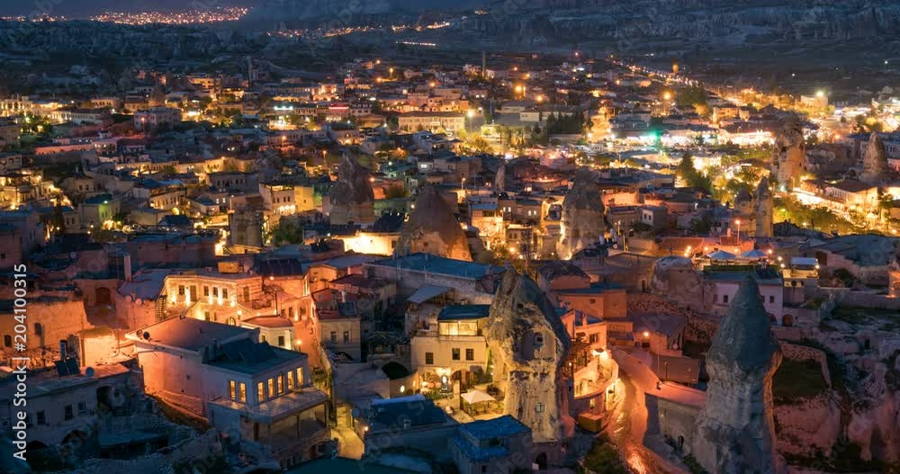 Time lapse of night lights in town, Cappadocia Time lapse of night lights in town, Cappadocia