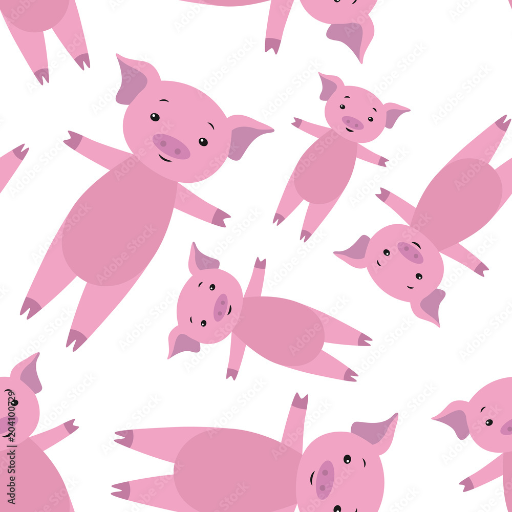 Nice seamless pattern of pink pigs to the new year 2019