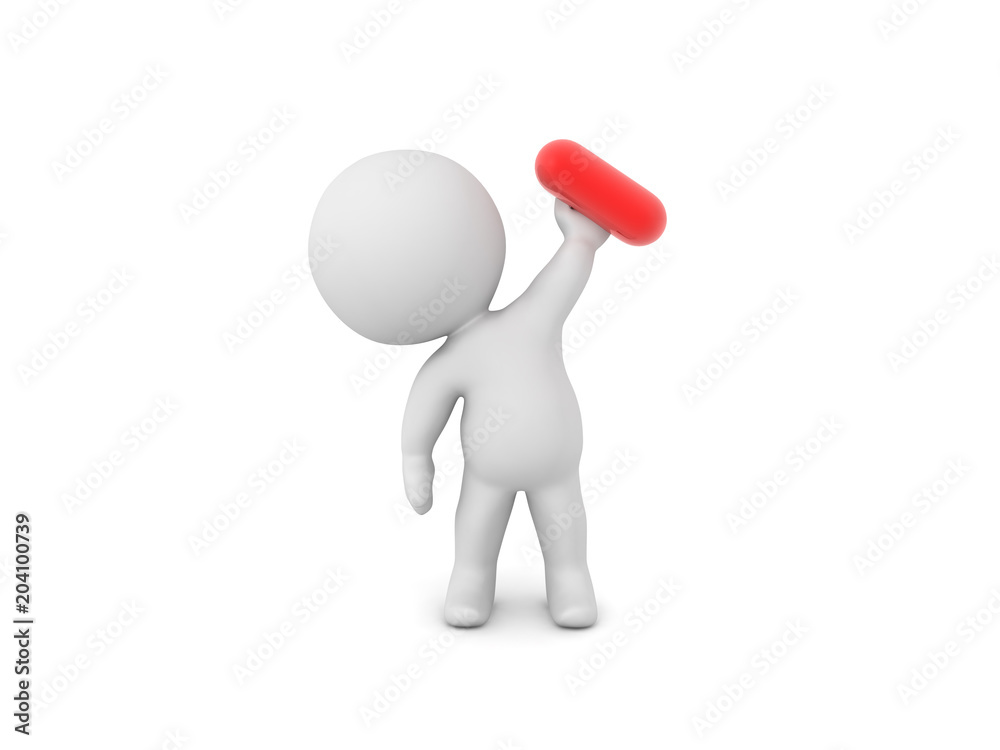 3D Character holding up red pill 3D Character holding up red pill