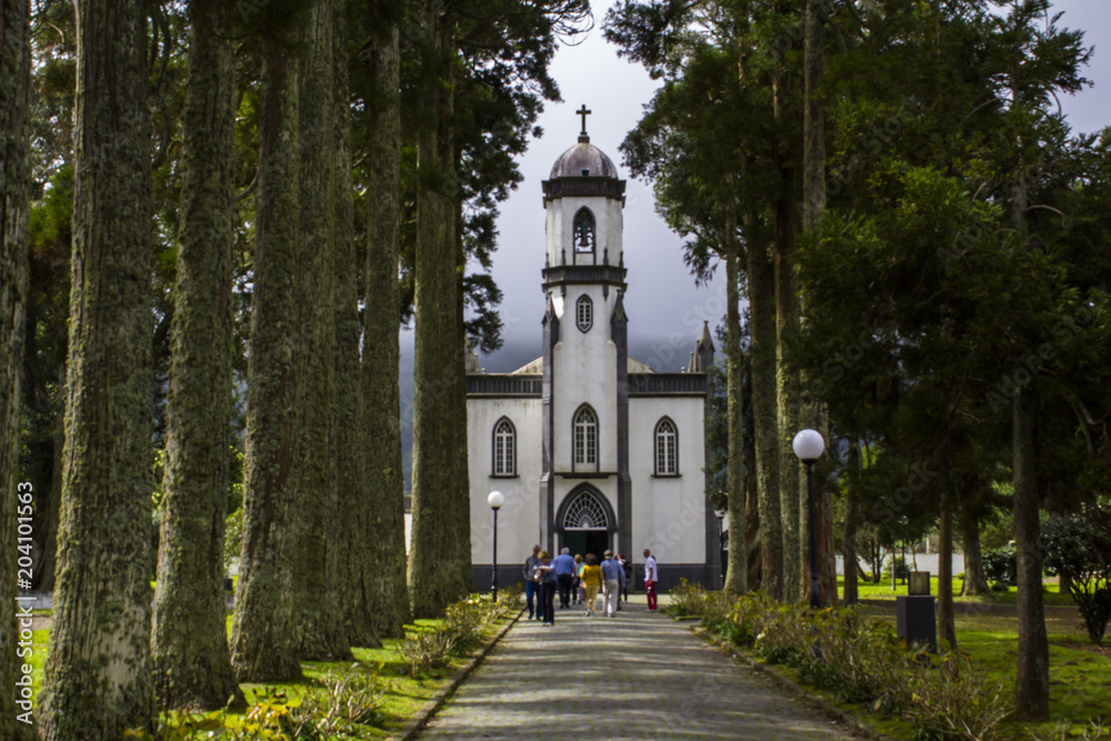 Naklejka premium Beautiful path leading to church