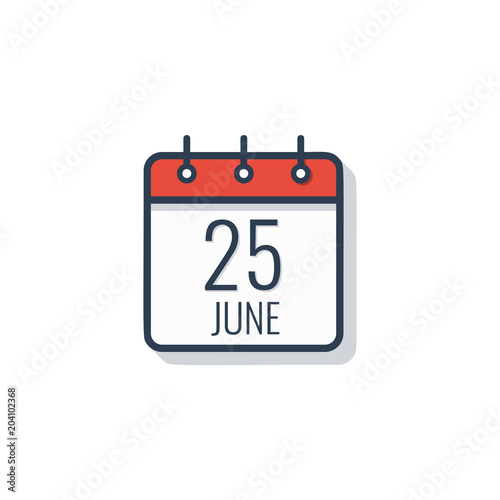 Calendar day icon isolated on white background. June 25.