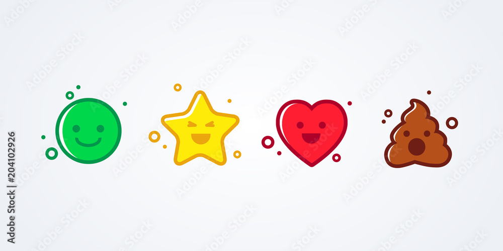 Naklejka premium vector illustration set of emoticons emoji. smiley, star, heart and shit
