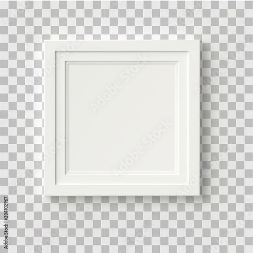 Square frame with isolated shadow, white border. Vector frame mockup.