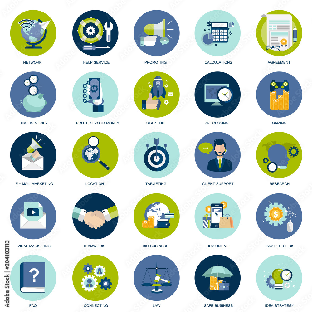 Set of flat design icons for business, pay per click, creative process, searching, web analysis, time is money, on line shopping. Icons for website development and mobile phone services and apps. Set of flat design icons for business, pay per click, creative process, searching, web analysis, time is money, on line shopping. Icons for website development and mobile phone services and apps.