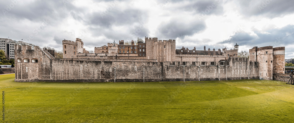 Full panorama of the side of the castle prison Tower of London
