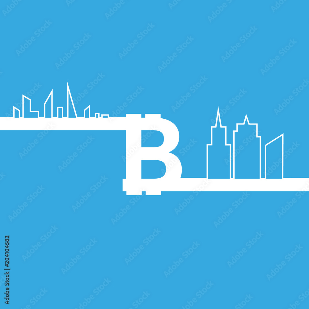Fototapeta premium Bitcoin sign icon and line city for internet money. Crypto currency symbol and coin image for using in web projects or mobile applications. Blockchain based secure cryptocurrency.