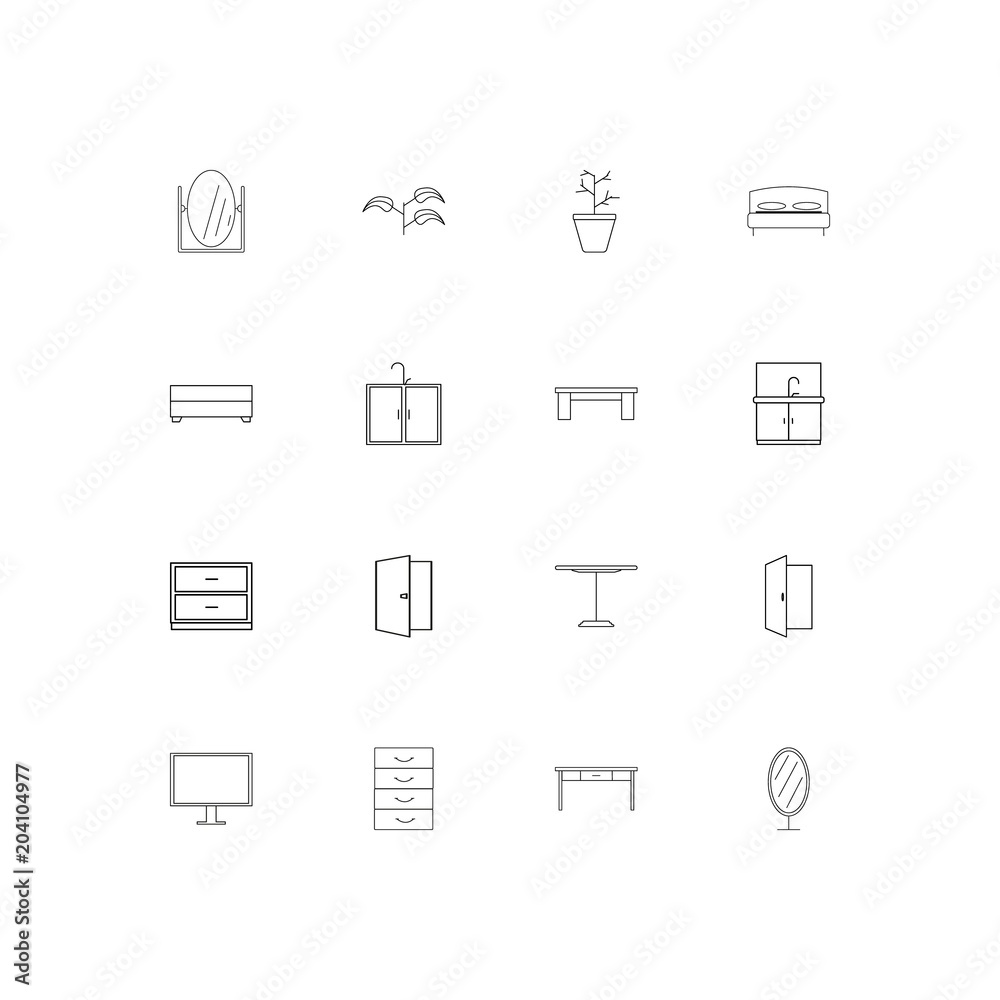 Furniture And Home Accents linear thin icons set. Outlined simple vector icons