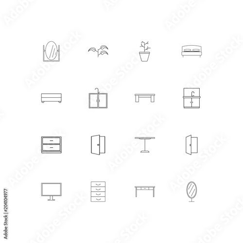 Furniture And Home Accents linear thin icons set. Outlined simple vector icons